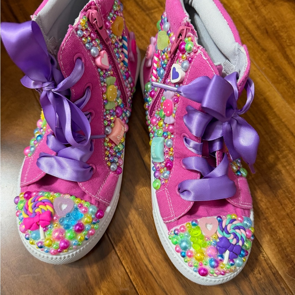 Custom Colorful Candy Theme Beaded Kids High-Top Sneakers